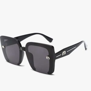 Oversized Black Square Sunglasses Silver M Logo UV Protection Chic Trendy Shades